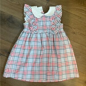 Janie and Jack Plaid Ruffle Kids Dress - Red and White